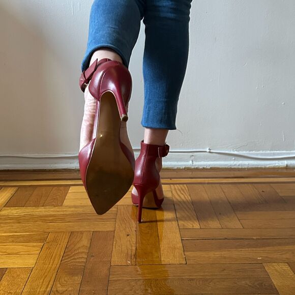 Aldo Astfeld Dark Red Buckle Ankle Strap Leather Heels Size 11 - Picture 5 of 8